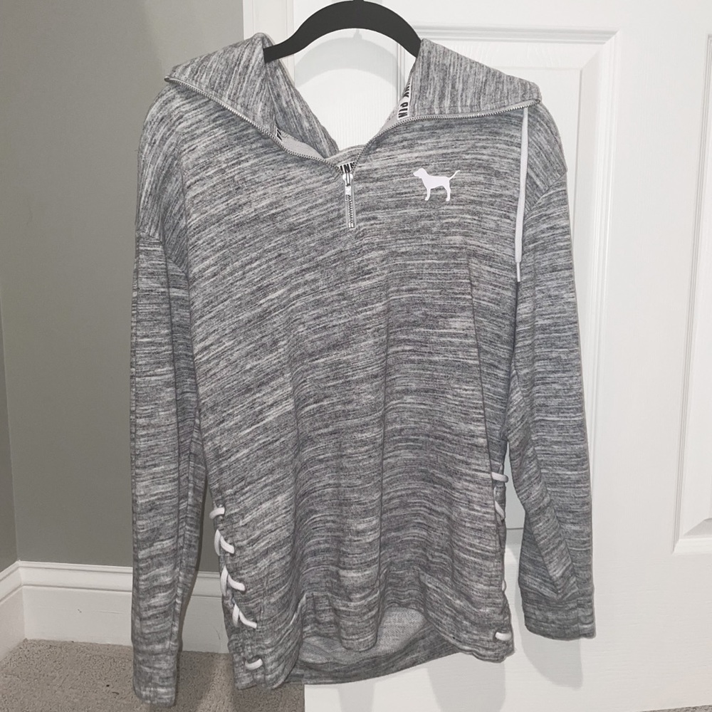 “Pink” Grey half zip sweatshirt